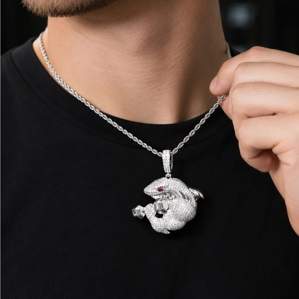 Iced Out Bodybuilder Shark Pendant - 925 Sterling Silver 3.90CT MOISSANITE